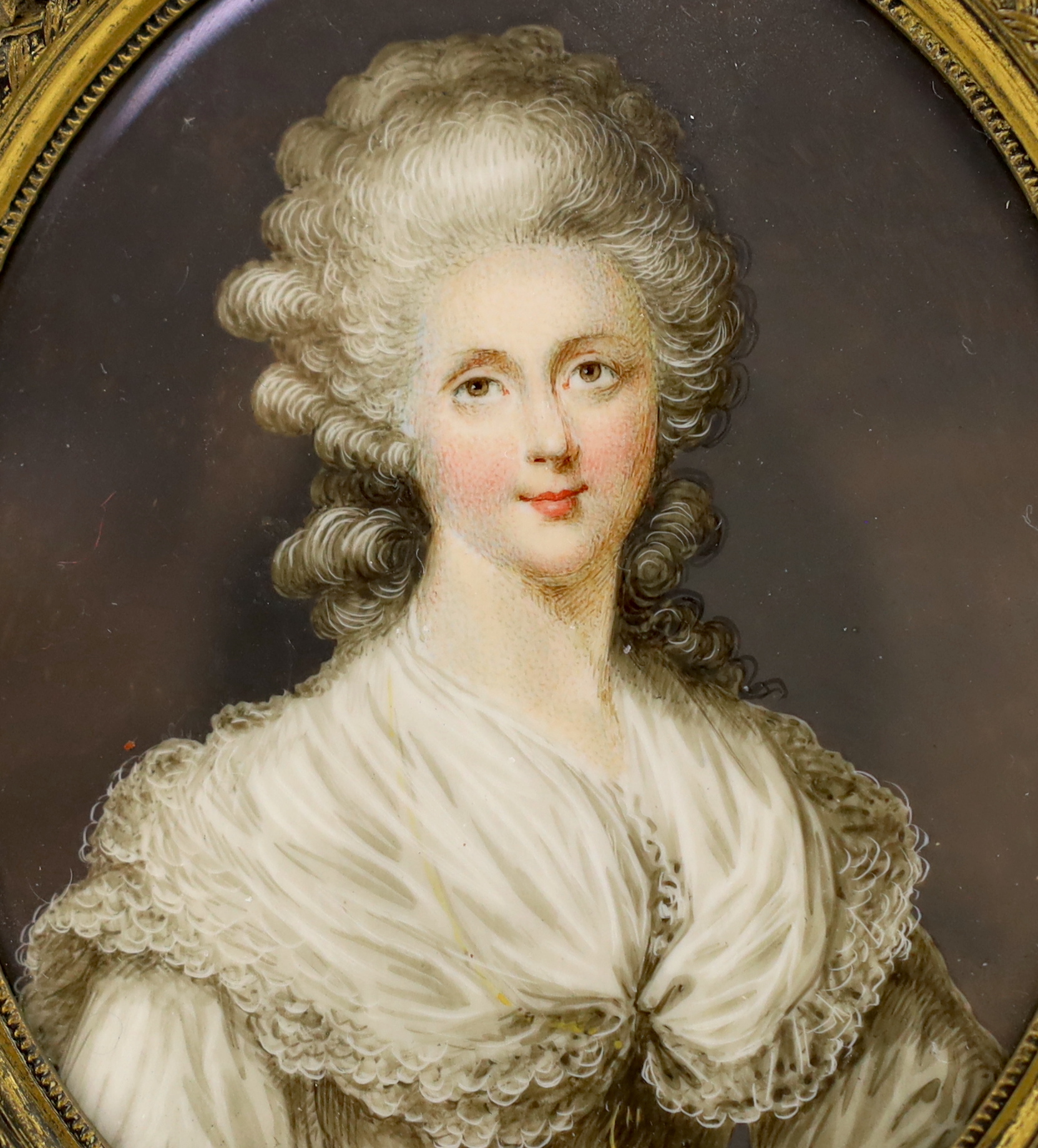 After Ozias Humphrey (English, 1742-1810), Portrait miniature of Sarah Villiers, Viscountess of Jersey, watercolour on ivory, 8.7 x 7cm. CITES Submission reference CZ9HM9C7